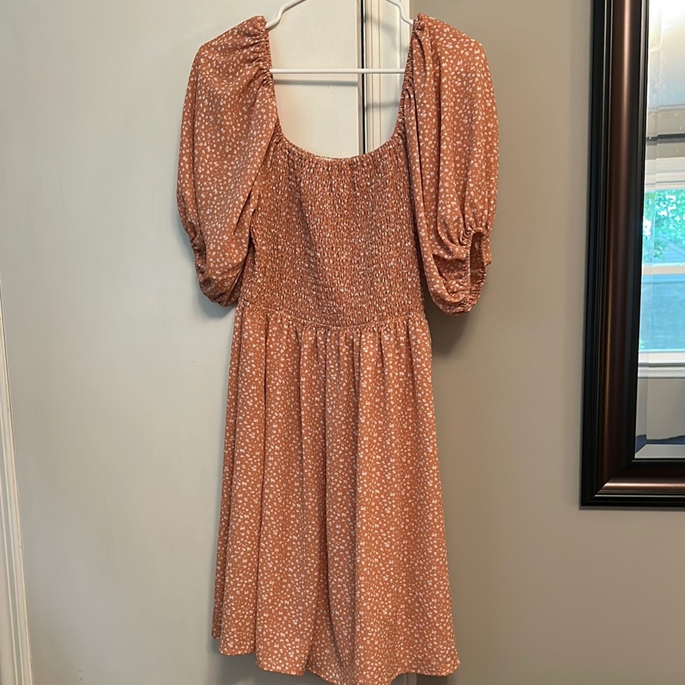 Peach Puff Sleeve Sun Dress